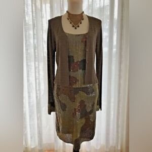 Sue Wong Elegant Sequin Camouflage Dress with Cardigan